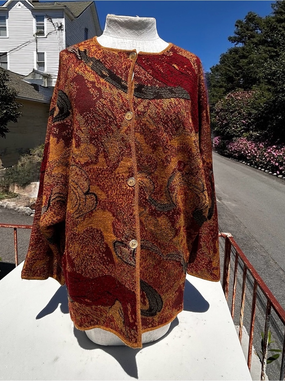 Peruvian Connection Baby Alpaca Blend Button Down Abstract Sweater - Size XS